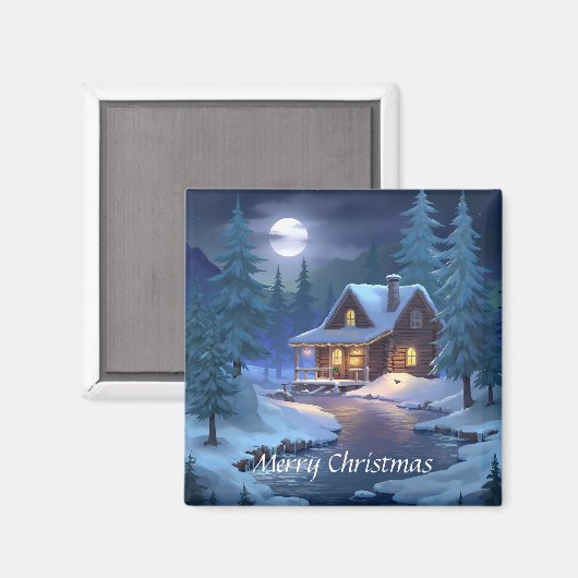 Peaceful Cabin in Winter Forest Magneet (Voorkant / Achterkant)