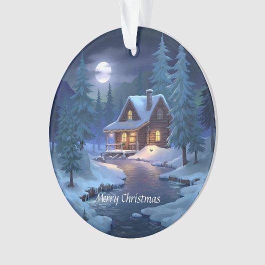 Peaceful Cabin in Winter Forest Ornament (voorkant)