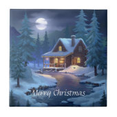 Peaceful Cabin in Winter Forest Tegeltje (Voorkant)