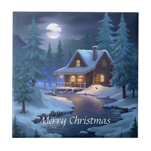 Peaceful Cabin in Winter Forest Tegeltje (Voorkant)