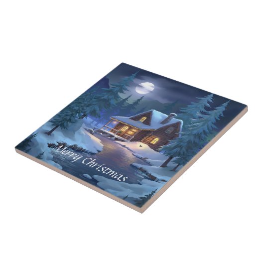 Peaceful Cabin in Winter Forest Tegeltje (Zijkant)