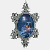 Peaceful Cabin in Winter Forest Tin Sneeuwvlok Ornament (Links)