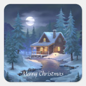 Peaceful Cabin in Winter Forest Vierkante Sticker (Voorkant)
