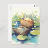 Peaceful Capybara Floating in Water Lily Pond Briefkaart (Voorkant / Achterkant)