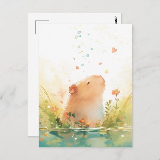 Peaceful Capybara with Heart and Falling Petals Briefkaart (Voorkant / Achterkant)