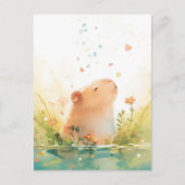 Peaceful Capybara with Heart and Falling Petals Briefkaart (Voorkant)