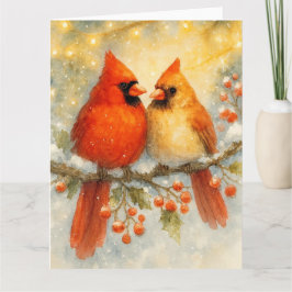 Peaceful Cardinals in Winter Kaart