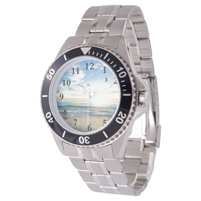 Peaceful Caribbean Tropical Beach & Birds Watch Horloge (Gekanteld)