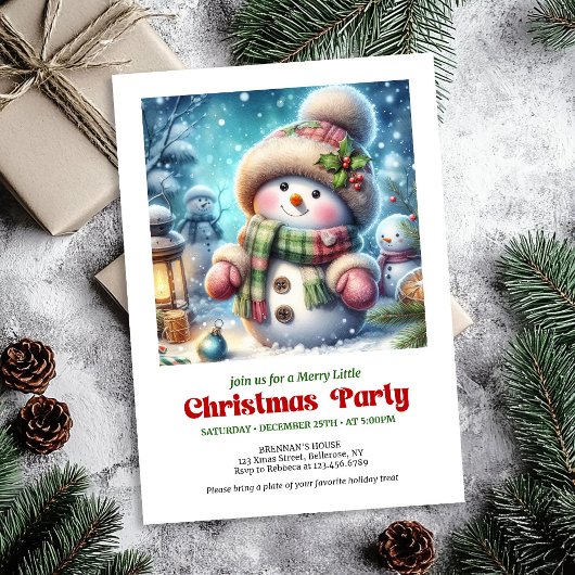 Peaceful cartoon snowman invite holiday printable kaart