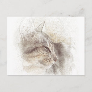 Peaceful Cat Digital Pencil Tekening Art Briefkaart