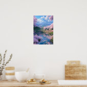 Peaceful Cherry Blossom Lake Poster (Keuken)