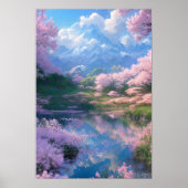 Peaceful Cherry Blossom Lake Poster (Voorkant)