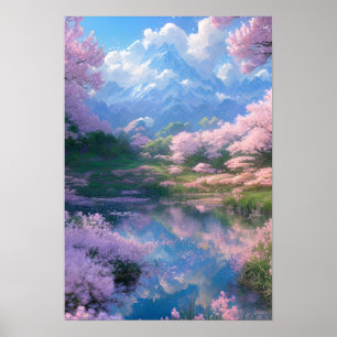 Peaceful Cherry Blossom Lake Poster