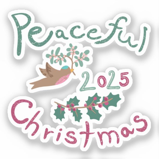 Peaceful Christmas 2025 mistletoe bird Ornament Sticker (Voorkant)