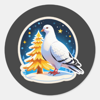 Peaceful Christmas White Dove Art 🎄 Ronde Sticker