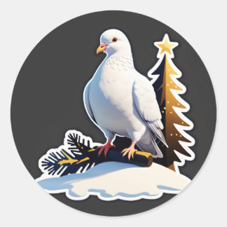 Peaceful Christmas White Dove Art 🎄 Ronde Sticker