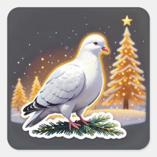 Peaceful Christmas White Dove Art 🎄 Vierkante Sticker