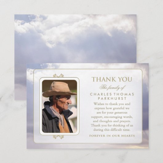 Peaceful Clouds Gold Photo Sympathie Hartelijk dan Bedankkaart (Voorkant / Achterkant)