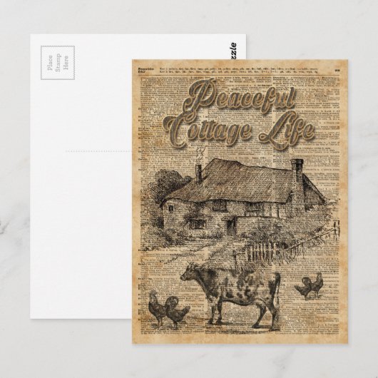 Peaceful Cottage Life Dictionary Art Briefkaart (Voorkant / Achterkant)