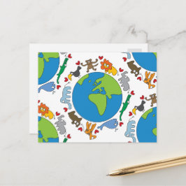 Peaceful Cute Cartoon Animals over de hele wereld Briefkaart