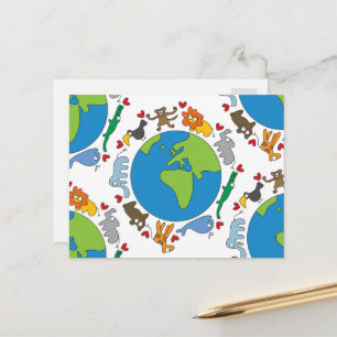Peaceful Cute Cartoon Animals over de hele wereld Briefkaart