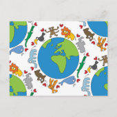 Peaceful Cute Cartoon Animals over de hele wereld Briefkaart (Voorkant)