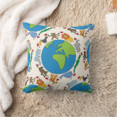 Peaceful Cute Cartoon Animals over de hele wereld Kussen (Deken)