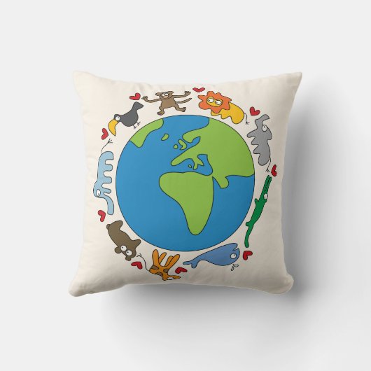 Peaceful Cute Cartoon Animals over de hele wereld Kussen (Achterkant)