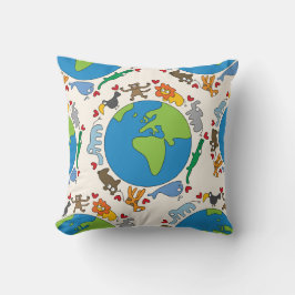 Peaceful Cute Cartoon Animals over de hele wereld Kussen