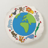 Peaceful Cute Cartoon Animals over de hele wereld Rond Kussen (Achterkant)