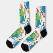 Peaceful Cute Cartoon Animals over de hele wereld Sokken (Links)