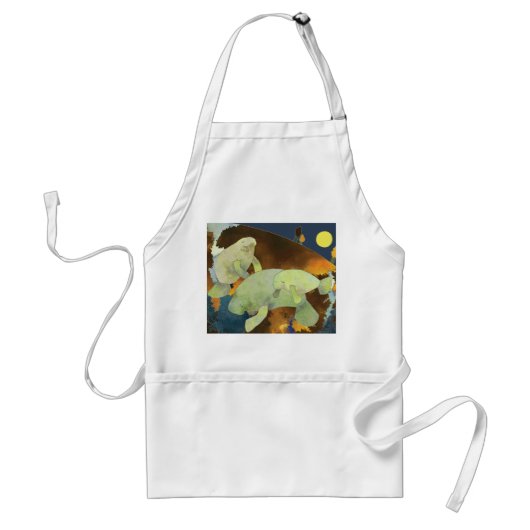 Peaceful Cute Manatee Family Standaard Schort (Voorkant)