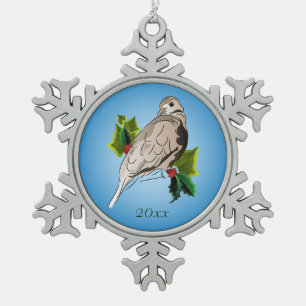 Peaceful Dove met heilige en ijverige Tin Sneeuwvlok Ornament