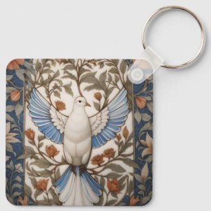 Peaceful Dove William Morris geïnspireerd Bloemen Sleutelhanger