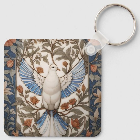 Peaceful Dove William Morris geïnspireerd Bloemen Sleutelhanger (Achterkant)