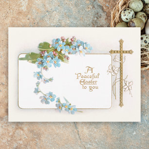 Peaceful Easter Cross met Vergeet-me-nots Feestdagenkaart