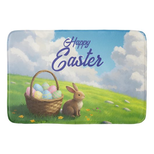 Peaceful Easter Spring Meadow Bunny & Egg Basket Badmat (Voorkant)