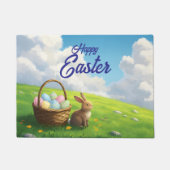 Peaceful Easter Spring Meadow Bunny & Egg Basket Deurmat (Voorkant)