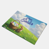 Peaceful Easter Spring Meadow Bunny & Egg Basket Deurmat (Schuin)