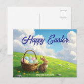 Peaceful Easter Spring Meadow Bunny & Egg Basket Feestdagenkaart (Voorkant / Achterkant)