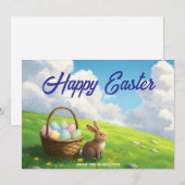 Peaceful Easter Spring Meadow Bunny & Egg Basket Feestdagenkaart (Voorkant / Achterkant)