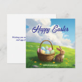 Peaceful Easter Spring Meadow Bunny & Egg Basket Feestdagenkaart (Voorkant / Achterkant)