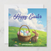 Peaceful Easter Spring Meadow Bunny & Egg Basket Feestdagenkaart (Voorkant)