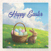Peaceful Easter Spring Meadow Bunny & Egg Basket Glazen Onderzetter (Voorkant)