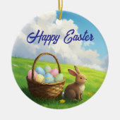 Peaceful Easter Spring Meadow Bunny & Egg Basket Keramisch Ornament (Voorkant)