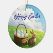 Peaceful Easter Spring Meadow Bunny & Egg Basket Keramisch Ornament (Links)