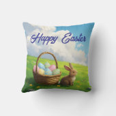 Peaceful Easter Spring Meadow Bunny & Egg Basket Kussen (Achterkant)
