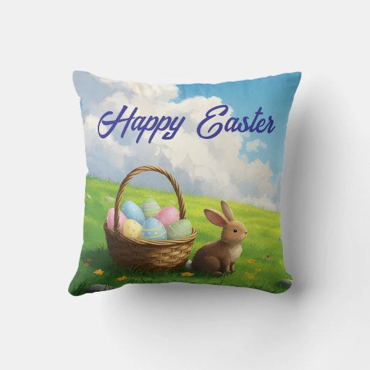 Peaceful Easter Spring Meadow Bunny & Egg Basket Kussen (Achterkant)