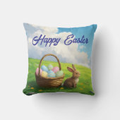 Peaceful Easter Spring Meadow Bunny & Egg Basket Kussen (Voorkant)