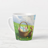 Peaceful Easter Spring Meadow Bunny & Egg Basket Latte Mok (Linkerhoek)